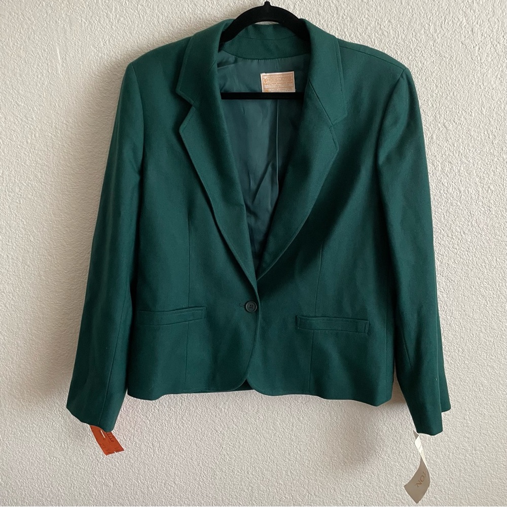 NWT Vintage Pendleton Women’s Blazer Coat 100% Virgin Wool Forest Green Size 16 - Picture 1 of 11